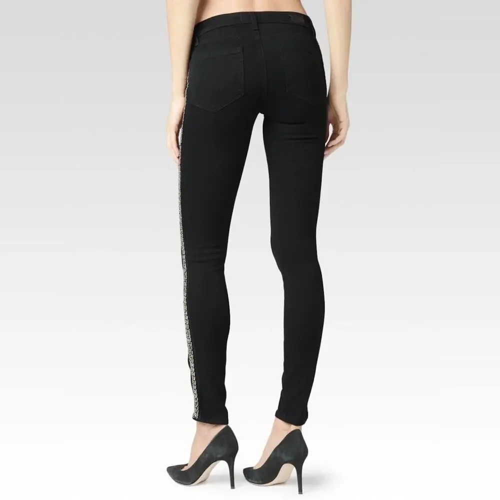 Paige Verdugo Ultra Skinny Tuxedo Side Beading Jeans size 27 Black/Pewter